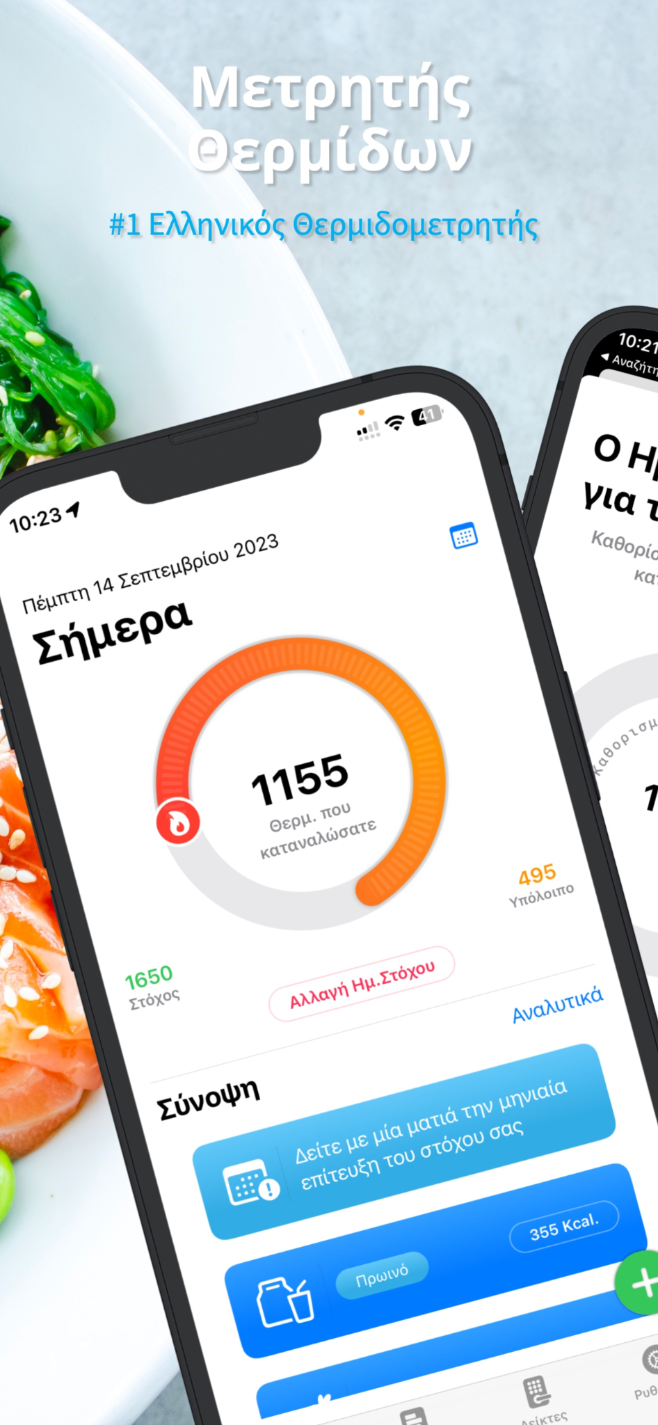 Κεντρική οθόνη του Ελληνικού Θερμιδομετρητή Go